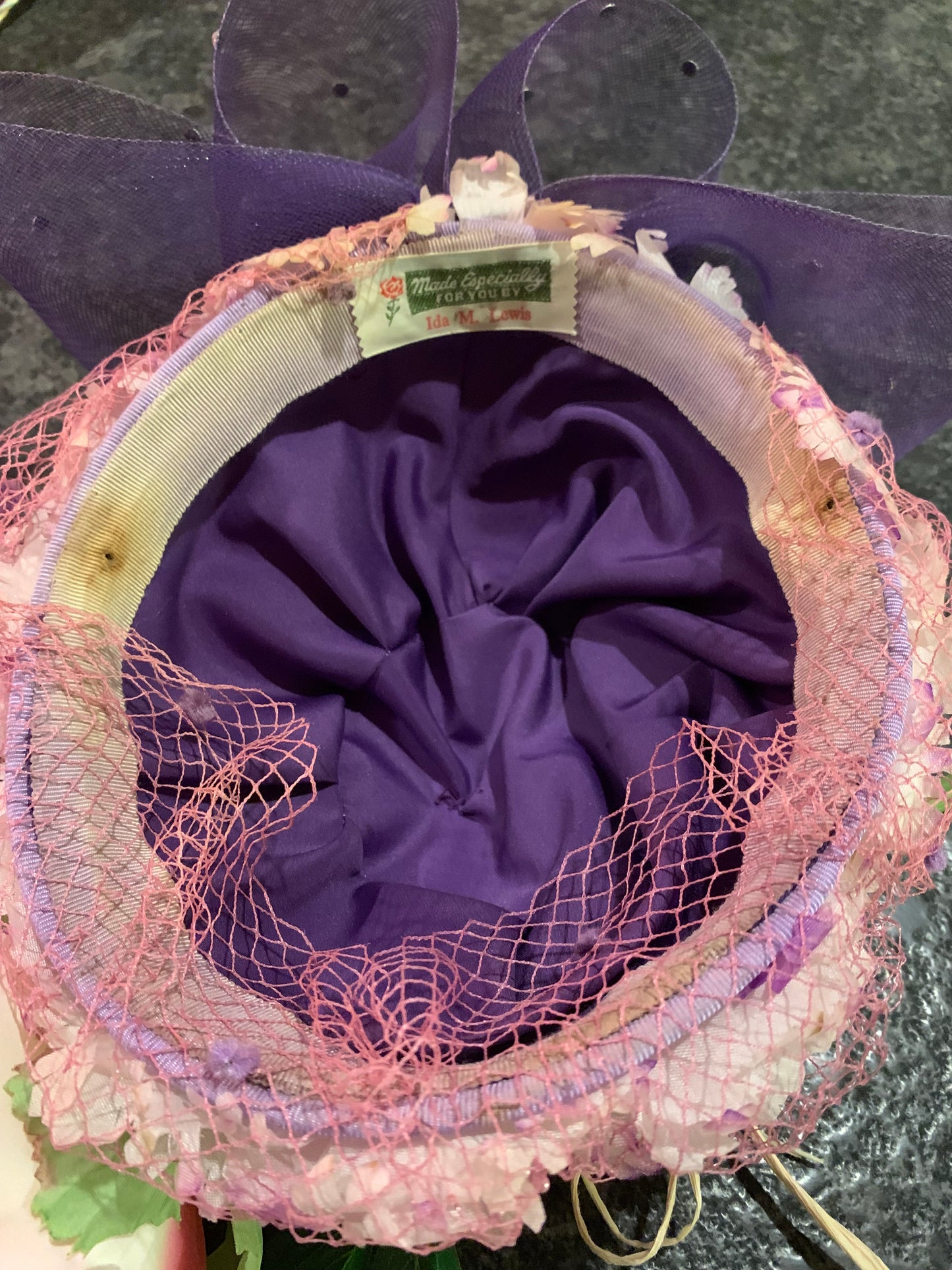 Vintage Ida M. Lewis pink and purple hat