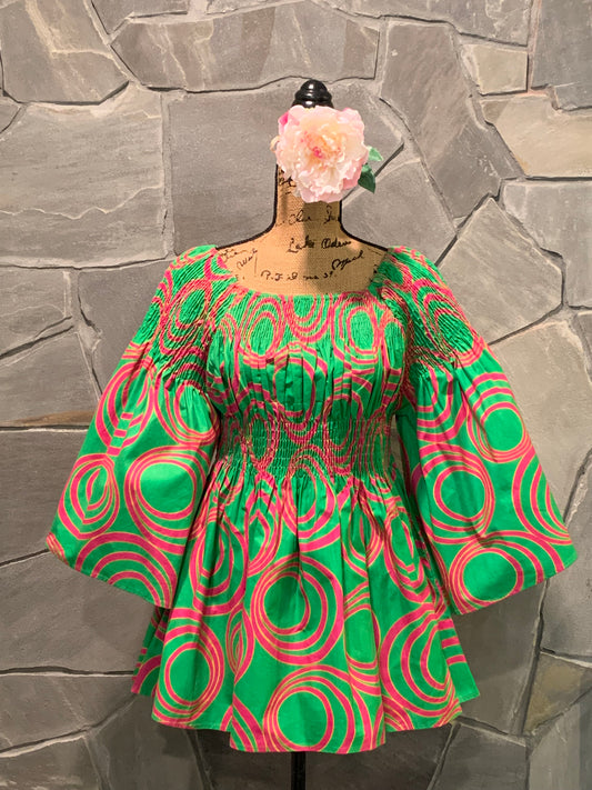 African Apparels Smocked Peplum Top NWOT