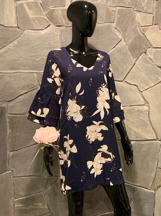 Belongsci Blue Floral Print Shift Dress