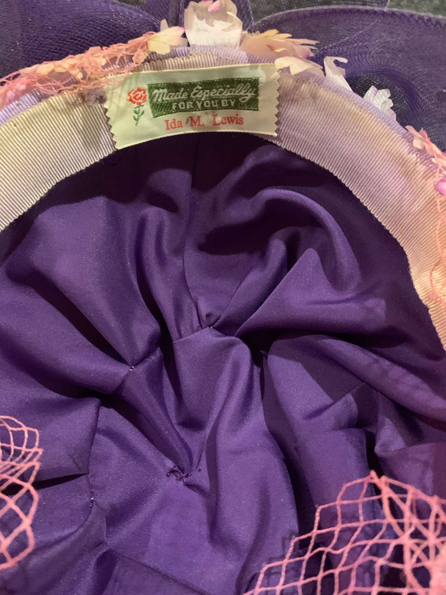 Vintage Ida M. Lewis pink and purple hat