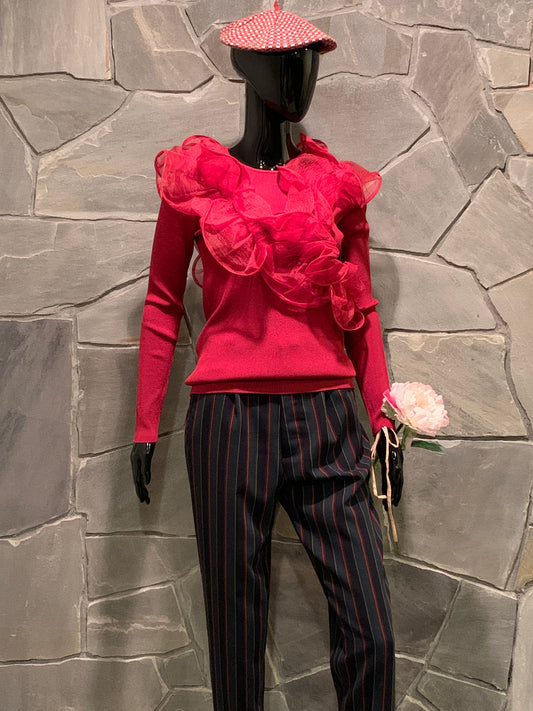 Boston Proper Organza Ruffle Sweater NWT