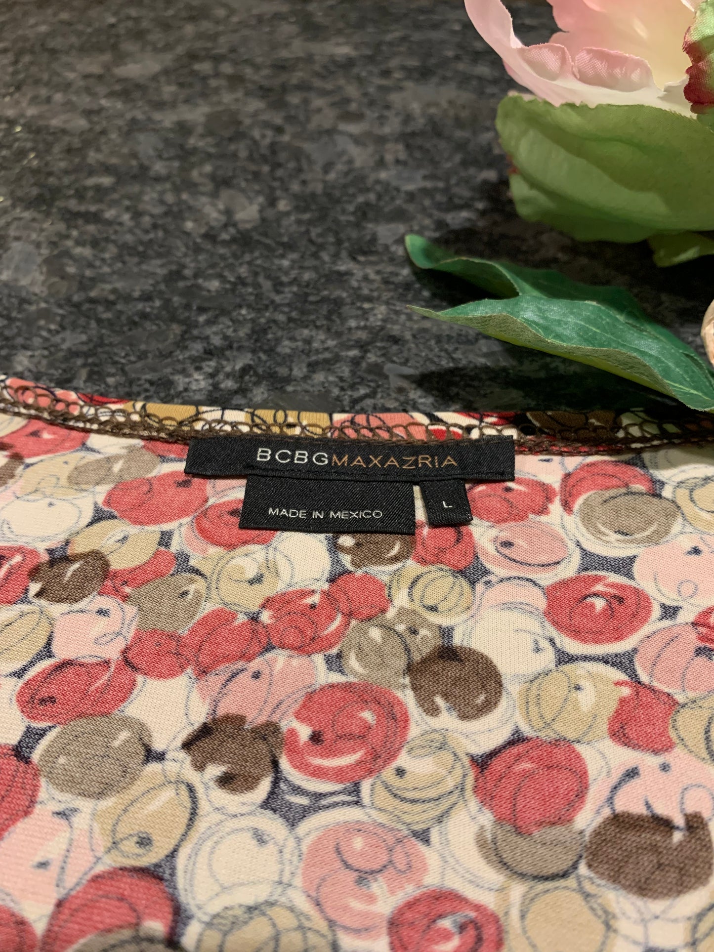 BCBGMAXAZRIA Multicolored Button Print Wrap Dress