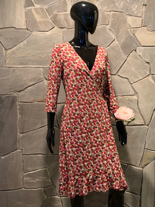 BCBGMAXAZRIA Multicolored Button Print Wrap Dress