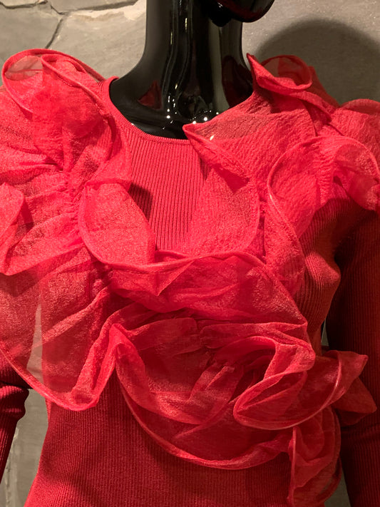 Boston Proper Organza Ruffle Sweater NWT