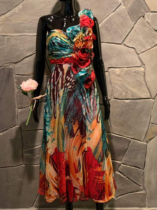 Cinderella Women's One Shoulder w/ Ruffles Party Midi Dress