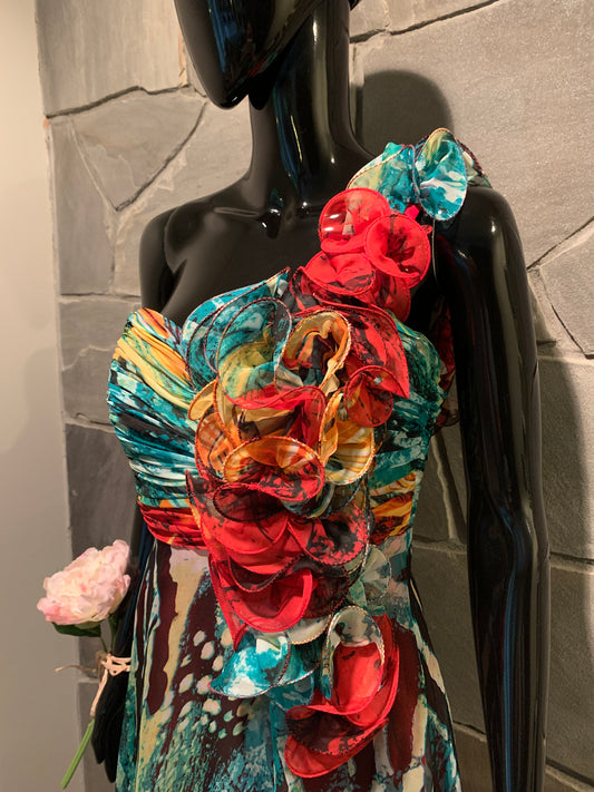 Cinderella Women's One Shoulder w/ Ruffles Party Midi Dress