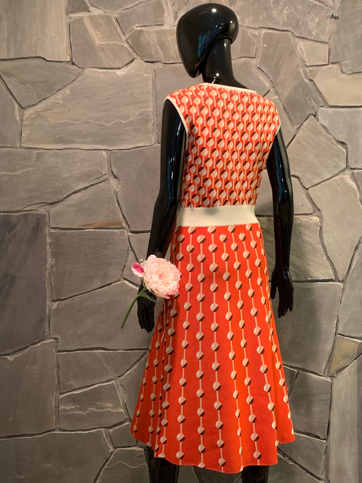 Eva Mendes New York & Company Orange Circle Print Midi Dress
