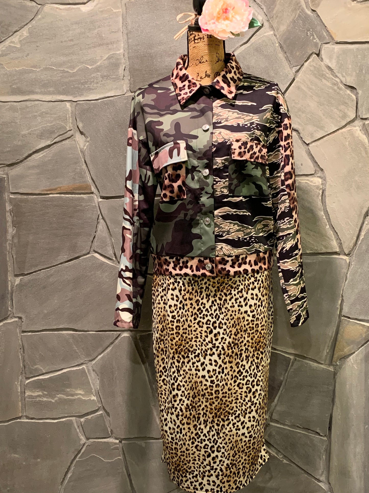 Jeans Leopard and Camouflage Jacket NWOT