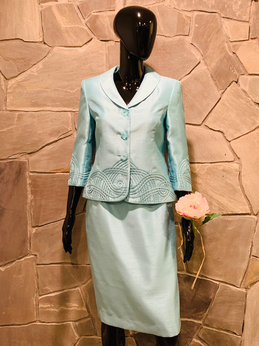 Kasper Sea Foam Blue Two-Piece Skirt Suit