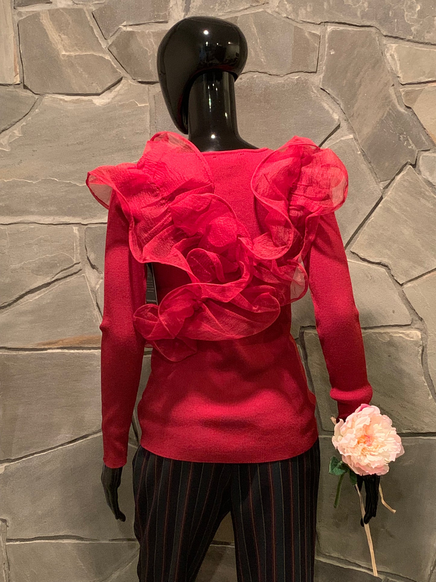 Boston Proper Organza Ruffle Sweater NWT