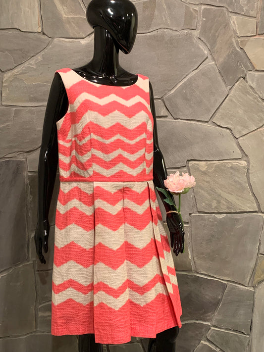 Taylor Woman Coral and Cream Pleated Dress