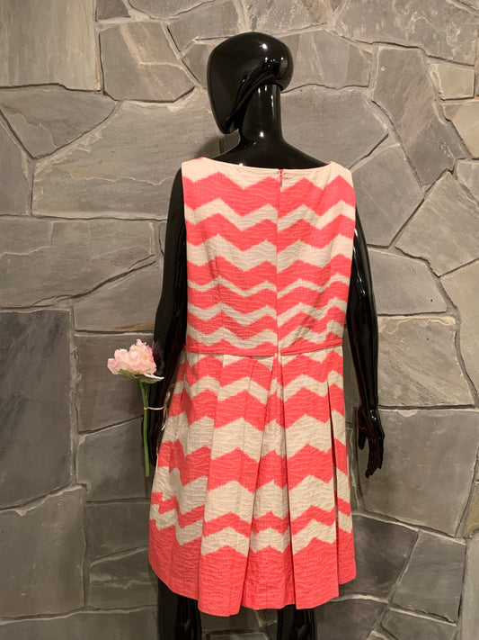 Taylor Woman Coral and Cream Pleated Dress