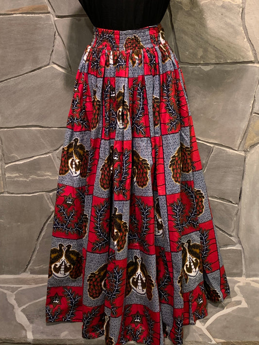 African Apparels Peacock Print Maxi Skirt and Head Wrap NWOT
