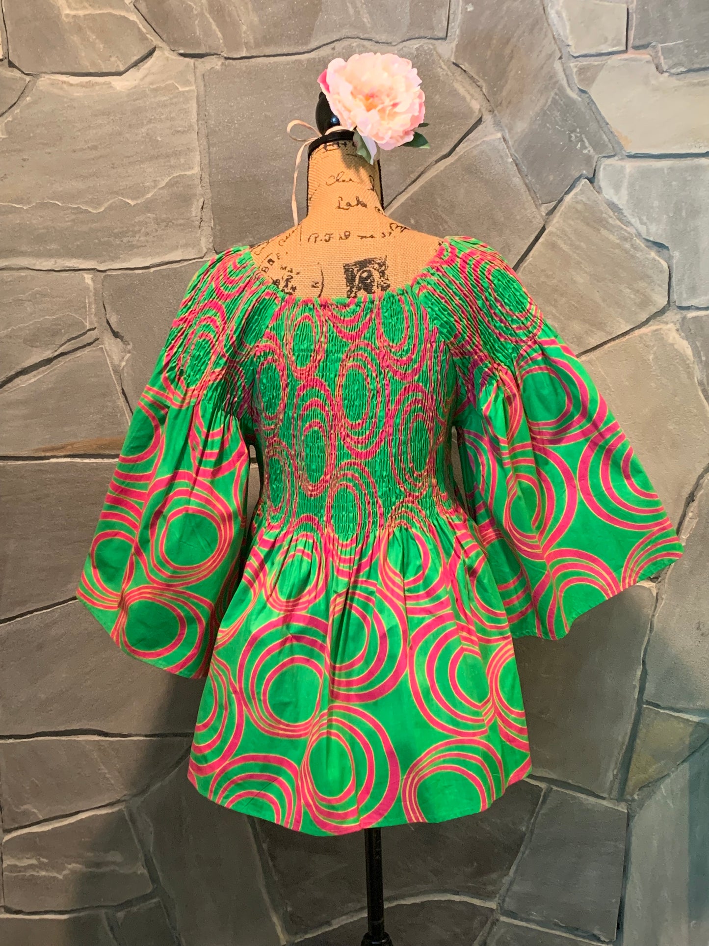 African Apparels Smocked Peplum Top NWOT