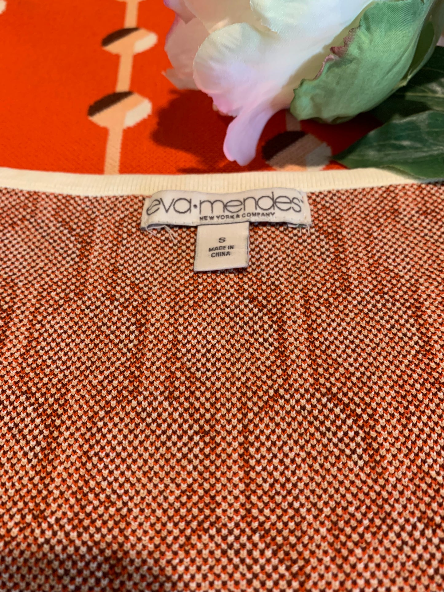Eva Mendes New York & Company Orange Circle Print Midi Dress
