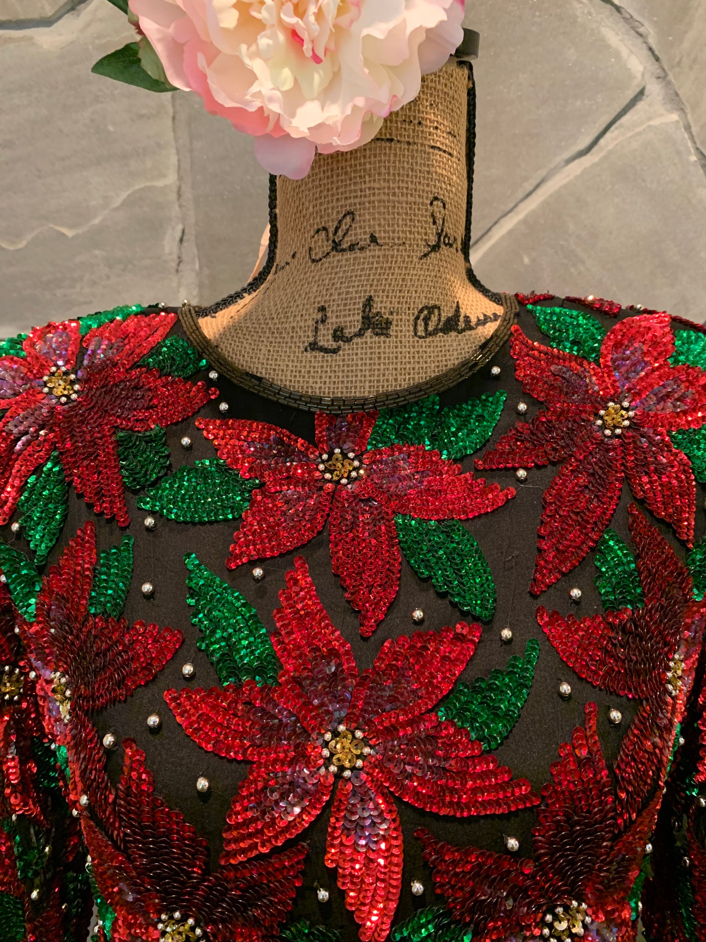 Laurence Kazar Vintage 80's Poinsettia Beaded Top NWT
