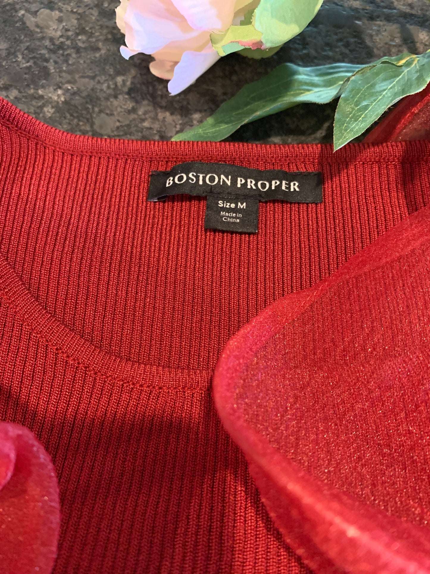 Boston Proper Organza Ruffle Sweater NWT