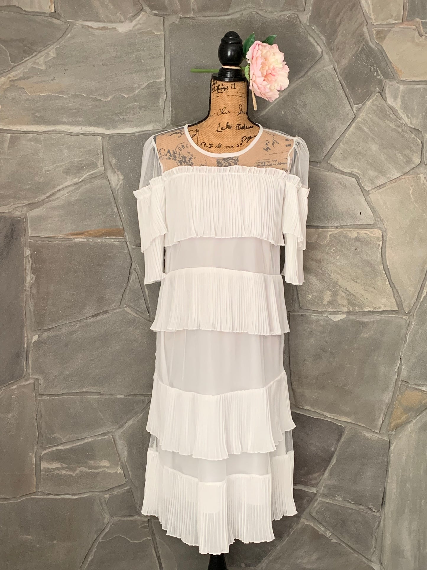 Vintage White Tiered Midi Dress