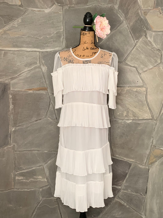 Vintage White Tiered Midi Dress