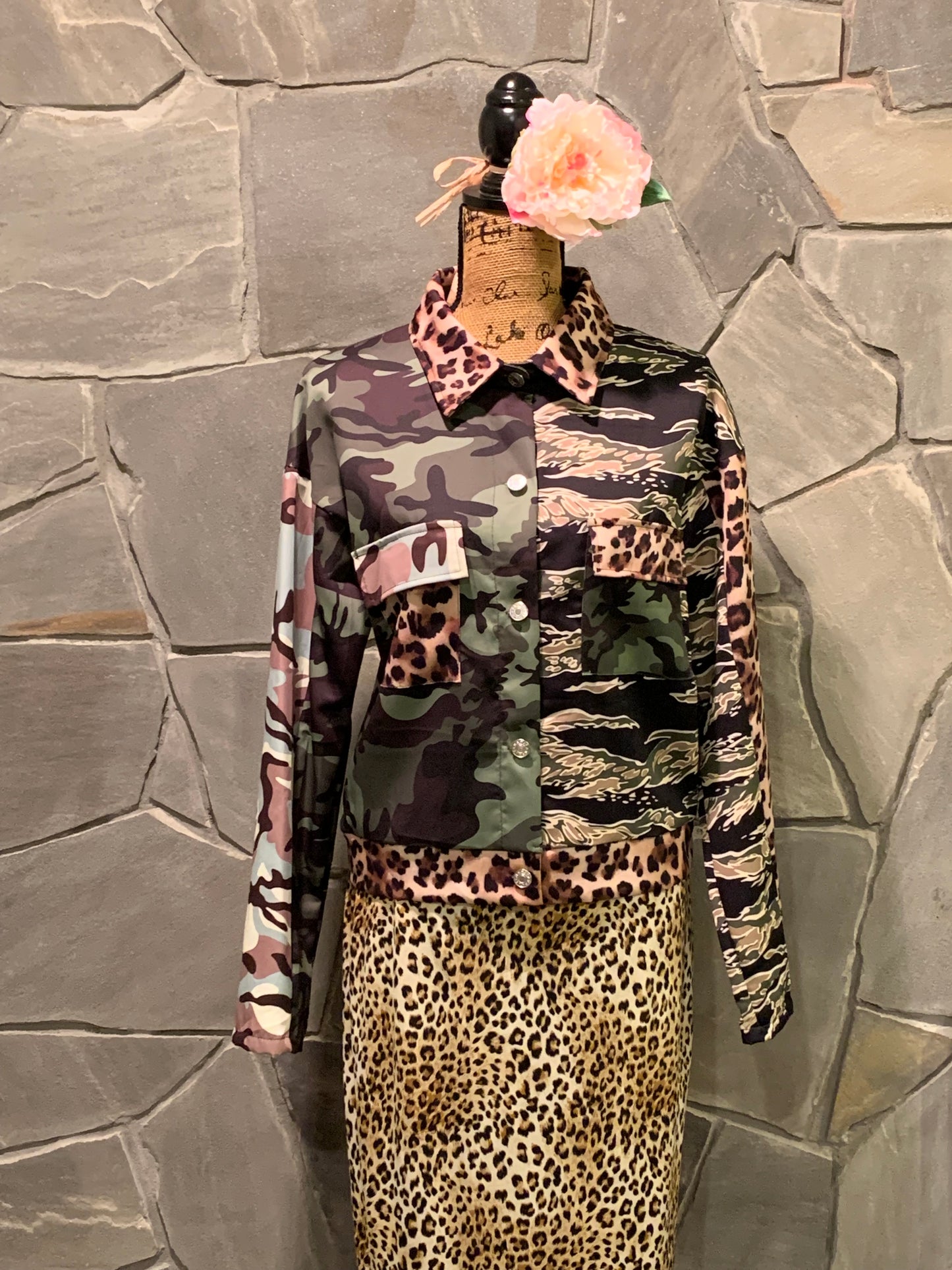 Jeans Leopard and Camouflage Jacket NWOT